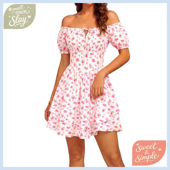 Dresses & Skirts - Floral Square Neck A-Line Sundress with Pockets, Smocked Back